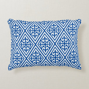 Coussins Décoratifs Croix médiévale Damas - Cobalt bleu et blanc
