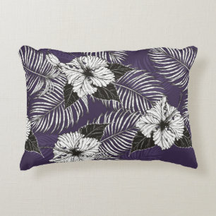 Coussins Décoratifs Croquis de palme d'Areca et d'Hibiscus à la main.
