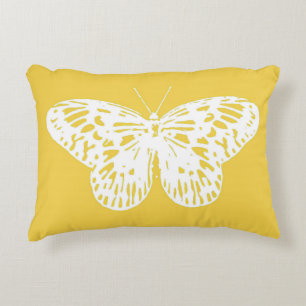 Coussins Décoratifs Croquis de papillon, or moutarde et blanc