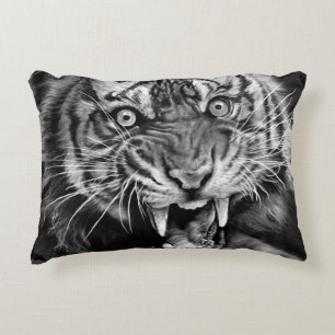 Coussins Décoratifs Croquis d'un tigre sauvage en noir et blanc, white