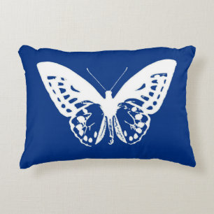 Coussins Décoratifs Croquis papillon, bleu cobalt et blanc