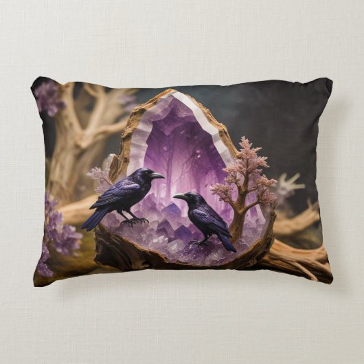 Coussins Décoratifs Crows Ravens Amethyst Crystal Fantasy  (Devant)