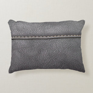 Coussins Décoratifs Cuir noir cousu avec couture blanche