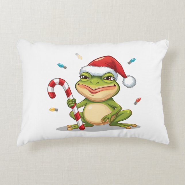 Coussins Décoratifs Cute Christmas Frog With Candy Cane - Funny Holida (Devant)