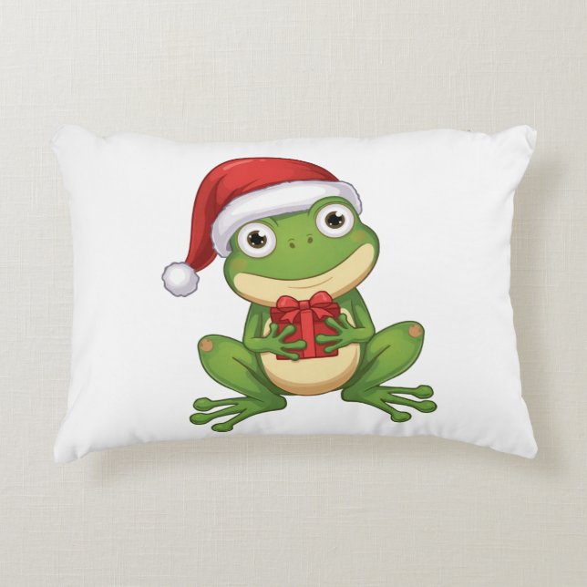 Coussins Décoratifs Cute Christmas Frog with Santa Hat and Gift |  Fun (Devant)