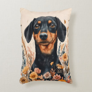 Coussins Décoratifs Cute Dachshund avec peinture Fleur sauvage