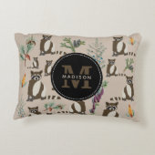 Coussins Décoratifs Cute Raccoon dans Pine Forest Motif Monogramme (Dos)