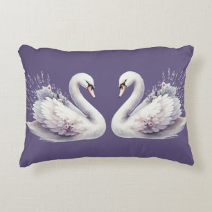 Coussins Décoratifs Cygne à l'aquarelle avec florales lavande