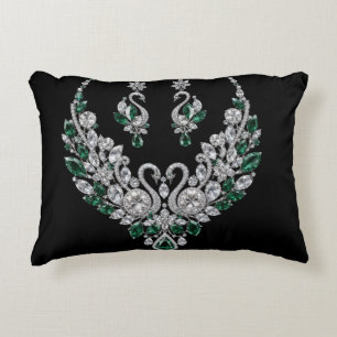 Coussins Décoratifs Cygnes de cristal d'émeraude Bijoux de luxe
