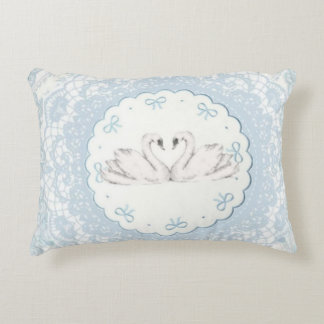 Coussins Décoratifs Cygnes Romantiques Coquette Vintage Broderie bleu 