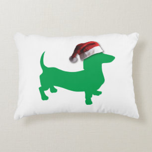 Coussins Décoratifs Dachshund vert clair avec un chapeau de Père Noël