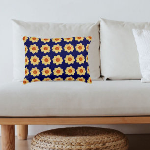 Coussins Décoratifs Dahlia jaune motif floral sur bleu