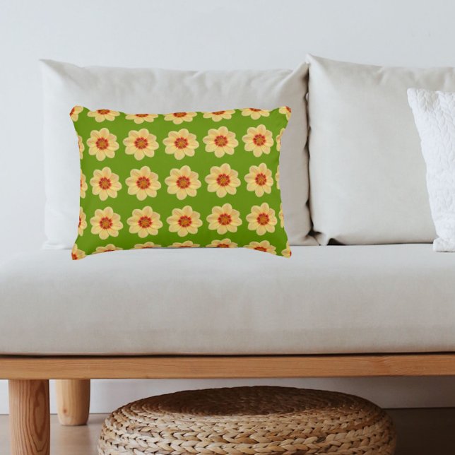 Coussins Décoratifs Dahlia jaune motif floral sur vert (In Situ)