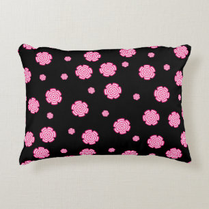 Coussins Décoratifs Dark background bright stylized pink flowers. abst