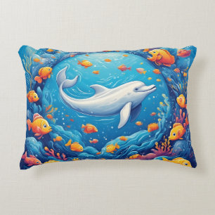 Coussins Décoratifs Dauphin entouré de poissons tropicaux vibrants