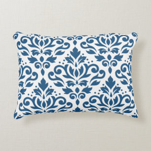 Coussins Décoratifs Défiler Damask Lg Ptn Dk Blue sur blanc