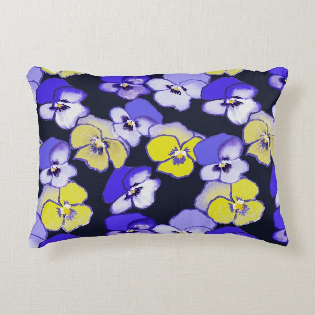 Coussins Décoratifs Design épuré Jaune violet bleu Fleurs de Jardin (Devant)