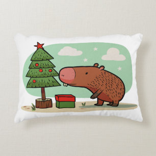 Coussins Décoratifs Dessin charmant et ludique de capybara de Noël
