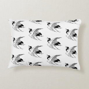 Coussins Décoratifs Dessin japonais vintage d'une grue, noir et blanc