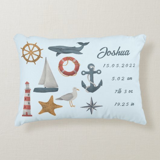 Coussins Décoratifs Détails personnalisés de naissance de bébé marine (Devant)