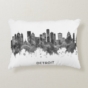 Coussins Décoratifs Detroit Michigan Skyline BW