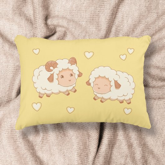 Coussins Décoratifs Deux mignons petits moutons Motif sur Jaune