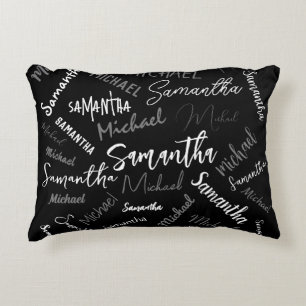 Coussins Décoratifs Deux noms couple motif monogramme noir gris blanc
