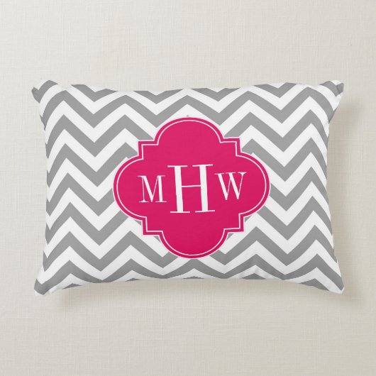 Coussins Décoratifs Dk Grey Lg Chevron Raspberry Quatrefoil 3 Monogram (Devant)