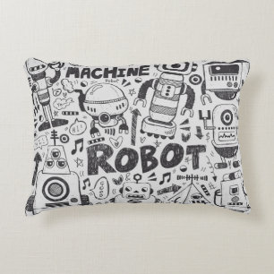 Coussins Décoratifs doodle robot élément, illustrateur ligne outils ti