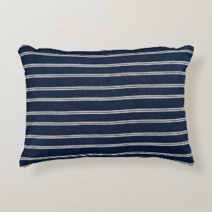 Coussins Décoratifs Doubles Rayures Bleu Nuit Aspect Tissage Ivoire