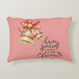 Coussins Décoratifs Douce cloche de Noël aquarelle sur fond rose