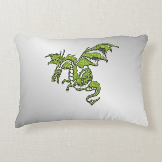 Coussins Décoratifs Dragon vert sur argent (Devant)