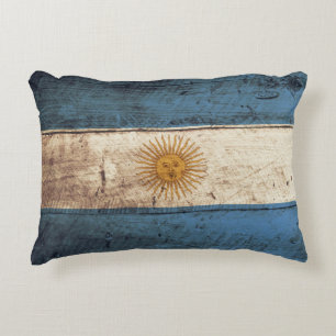 Coussins Décoratifs Drapeau de l'Argentine sur un vieux grain de bois