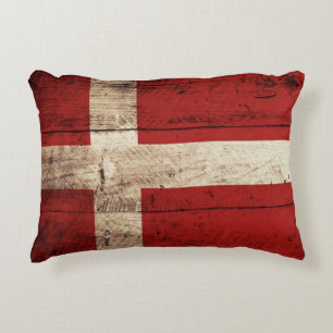 Coussins Décoratifs Drapeau du Danemark sur le vieux grain en bois
