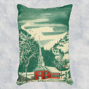 Coussins Décoratifs Église de Noël vintage, paysage enneigé en hiver