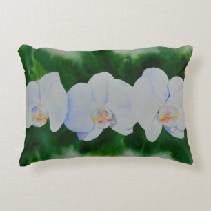 Coussins Décoratifs Elégant blanc Orchidées aquarelle fleurs blanches