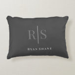 Coussins Décoratifs Elegant DIY Grey Monogram & White Name, Dark Grey<br><div class="desc">Personalize this elegant Dark Grey design with grey monogram and white name. Click “Customize” to change colors and type styles.</div>