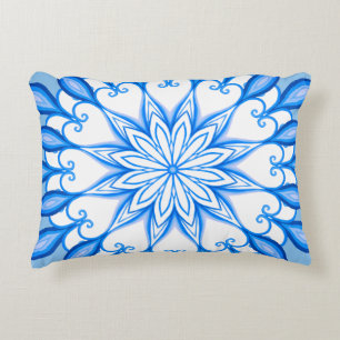 Coussins Décoratifs Elégant Mandala Boho Méditerranéen Blanc Et Bleu