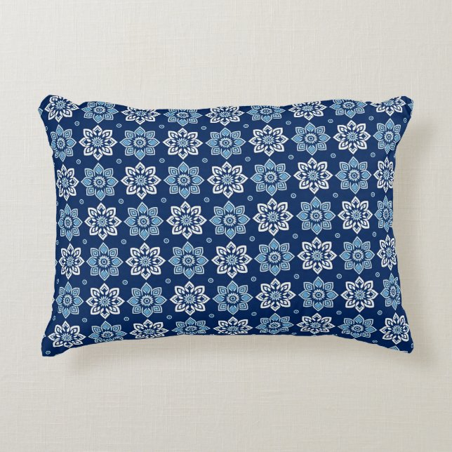 Coussins Décoratifs Elégant modèle floral Mandala bleu (Devant)