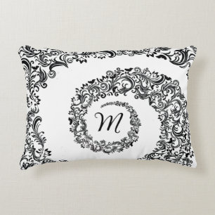 Coussins Décoratifs Élégant monogramme noir damassé
