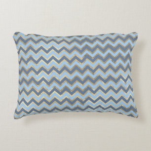 Coussins Décoratifs Élégant Motif Chevron bleu et or