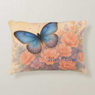 Coussins Décoratifs Elégant Papillon Bleu & Peach Floral Aquarelle