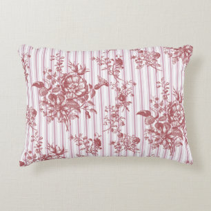 Coussins Décoratifs Élégant Vintage Rose Pâle Floral Rayures à Carreau