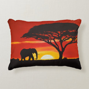 Coussins Décoratifs Eléphant africain au coucher du soleil