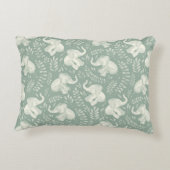 Coussins Décoratifs Eléphants riants mignons en Crème et Vert Sage (Dos)