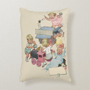 Coussins Décoratifs Enfants vintage s'amusant à jouer avec des trains 