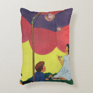 Coussins Décoratifs Enfants vintage soufflant des bulles sous un parap
