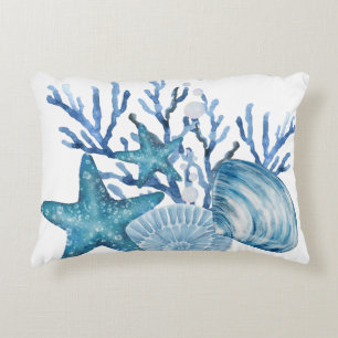 Coussins Décoratifs Étoile de mer Corail Bleu Aquarelle Art de plage