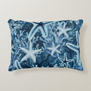 Coussins Décoratifs Étoile de mer corail bleu motif balnéaire