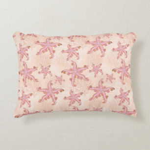 Coussins Décoratifs Étoiles de mer et motif pastel rose corail